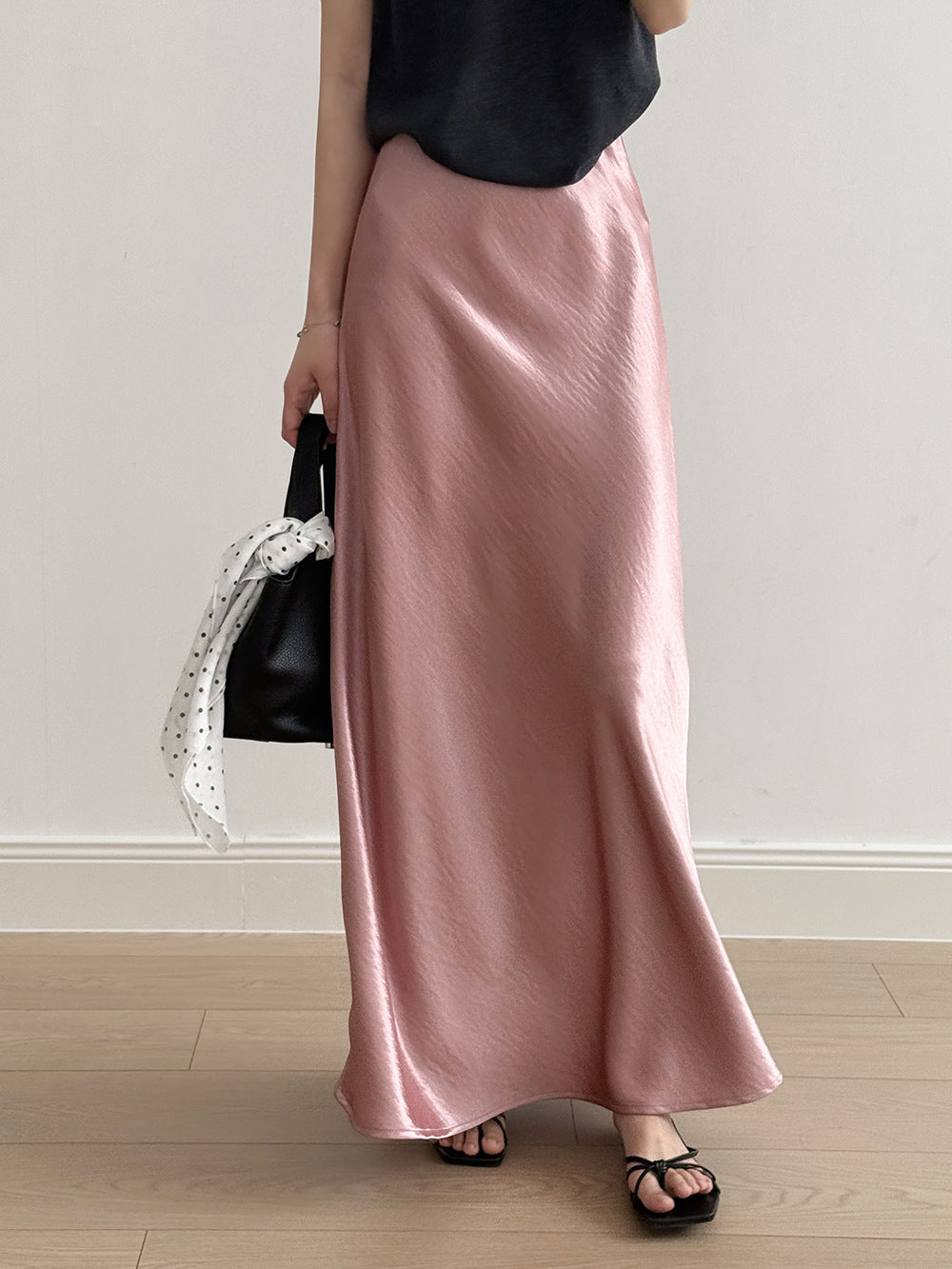 uxury Satin Midi Skirt – High Waist Bodycon Fishtail Skirt with Textured Detail-White-M-Free Shipping Leatheretro