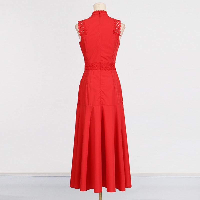 Designed Women's Vintage-Inspired Sleeveless Lace Trimmed Summer Dress