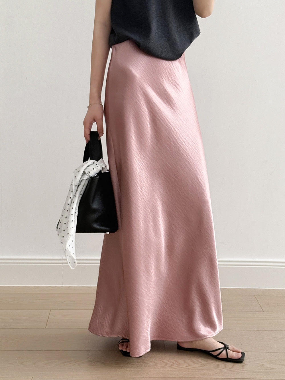 uxury Satin Midi Skirt – High Waist Bodycon Fishtail Skirt with Textured Detail-White-M-Free Shipping Leatheretro