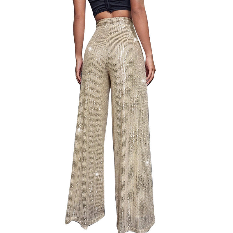 Fashion High Waist Sequin Summer Wide Legs Pants