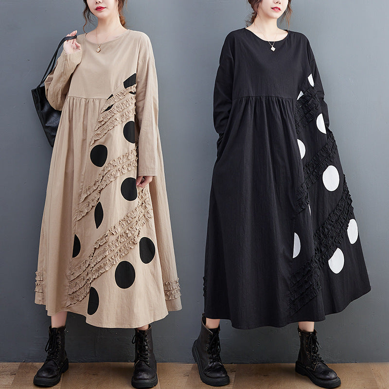 Vintage Dot Print Plus Sizes Long Dresses-Dresses-Free Shipping at meselling99