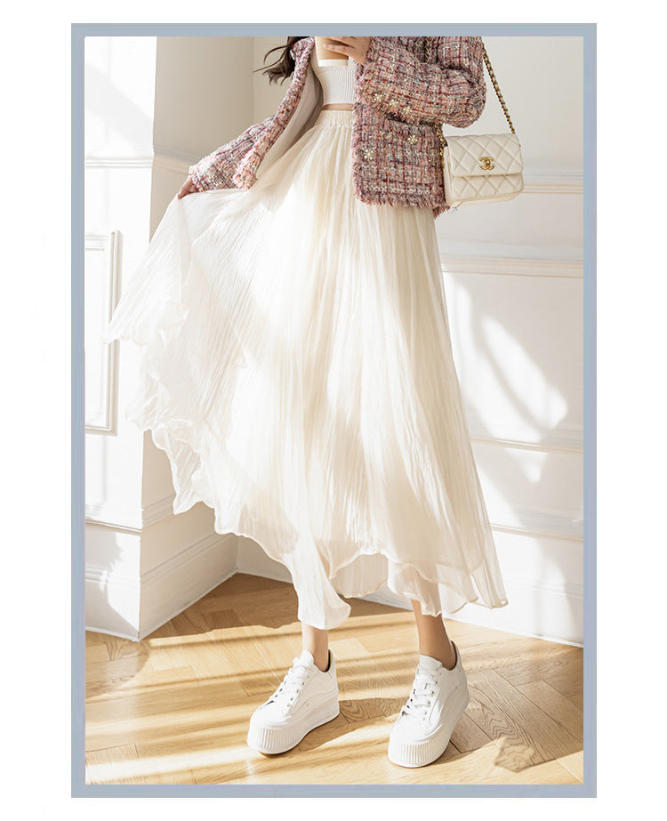 Women's High-Waisted A-Line Mesh Midi Skirt