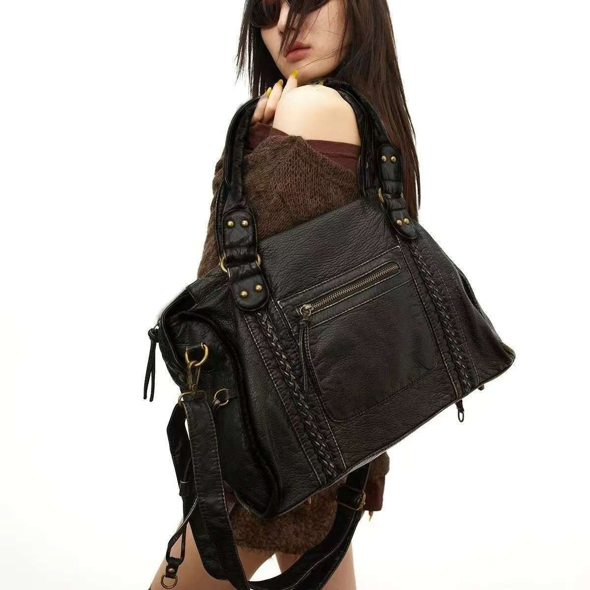 Vintage PU Leather Motorcycle Tote Bag