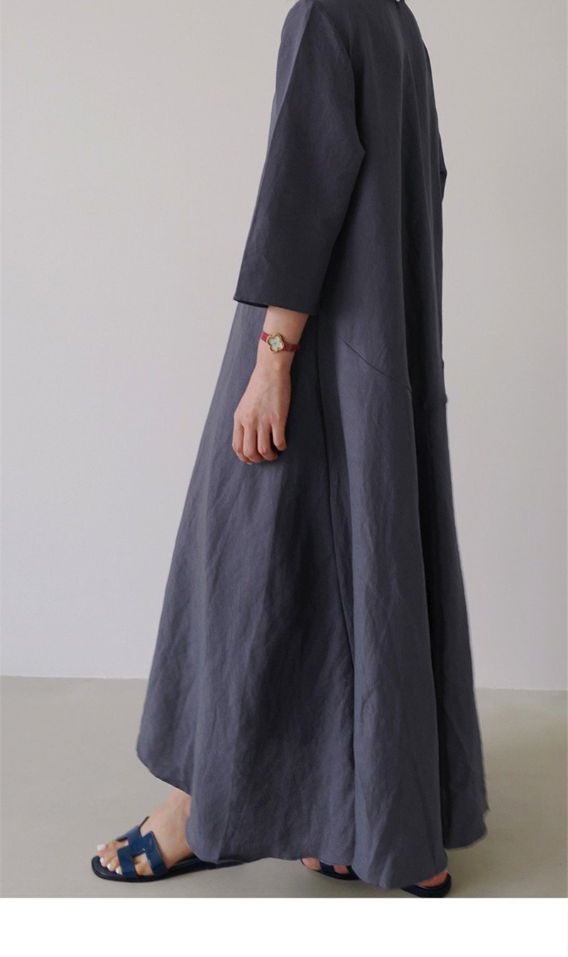 Plus Size Casual Linen A Line Long Dress-Maxi Dreses-Free Shipping at meselling99