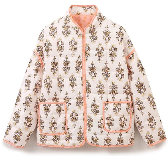 Floral Print Quilted Puffer Coat - Oversized Warm Winter Jacket