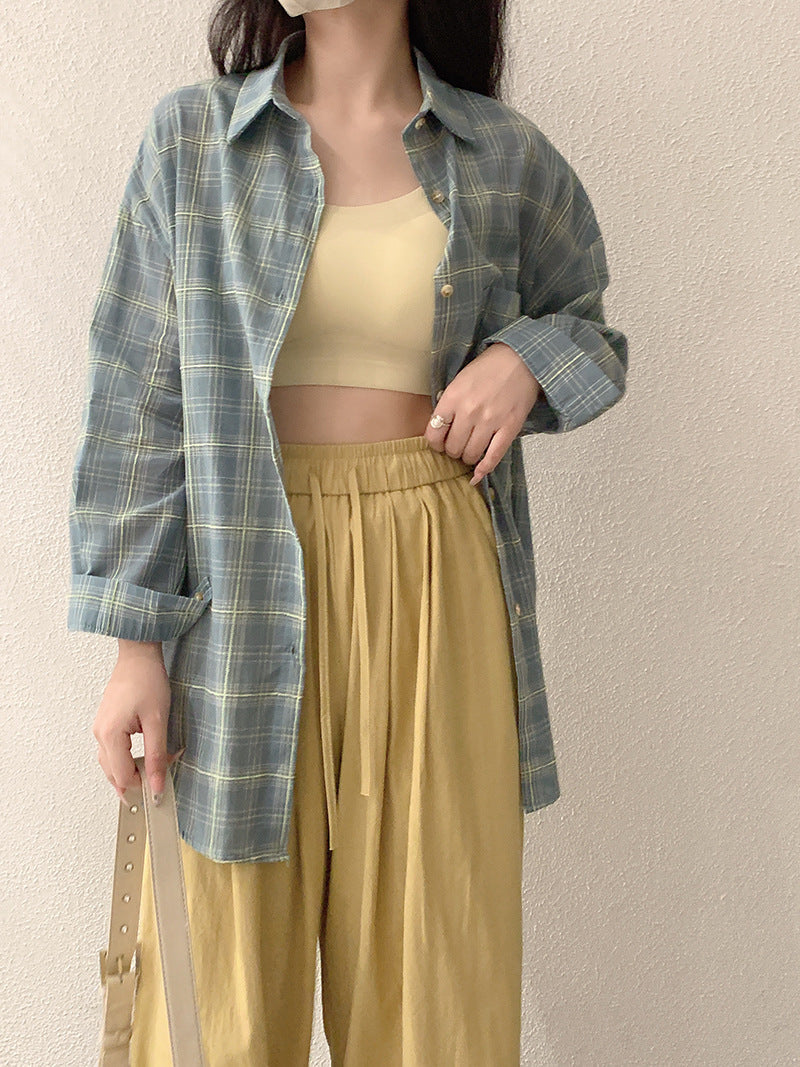 Monday Cotton Plaid High Low Shirt - Mocha