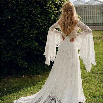 V-Neck Lace Backless Light Wedding Dress