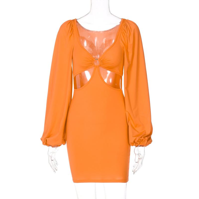 Sexy Lantern Sleeves Summer Short Dresses-Dresses-Orange-S-Free Shipping at meselling99