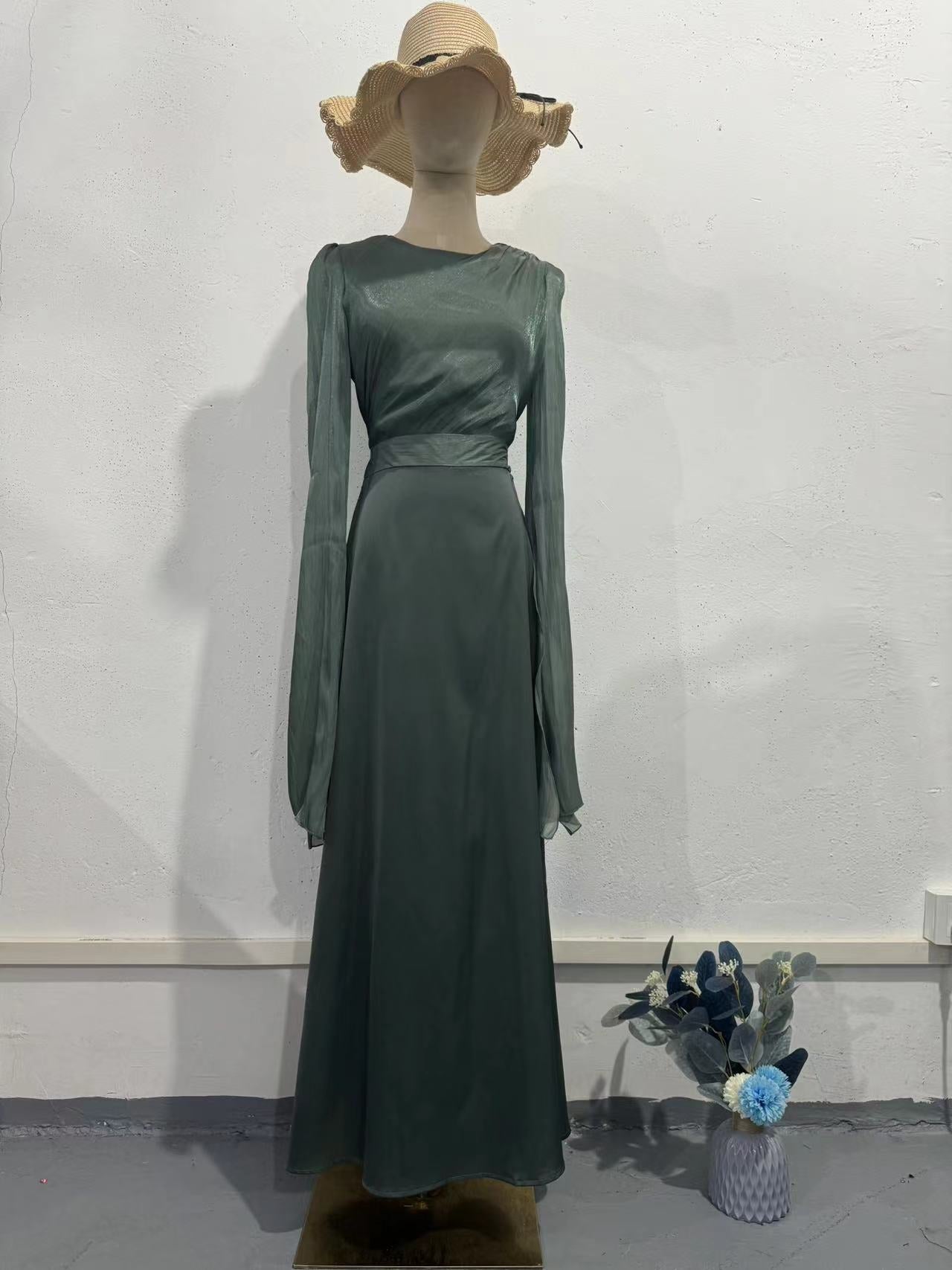 Elegant Satin Summer Long Sleeves Dresses