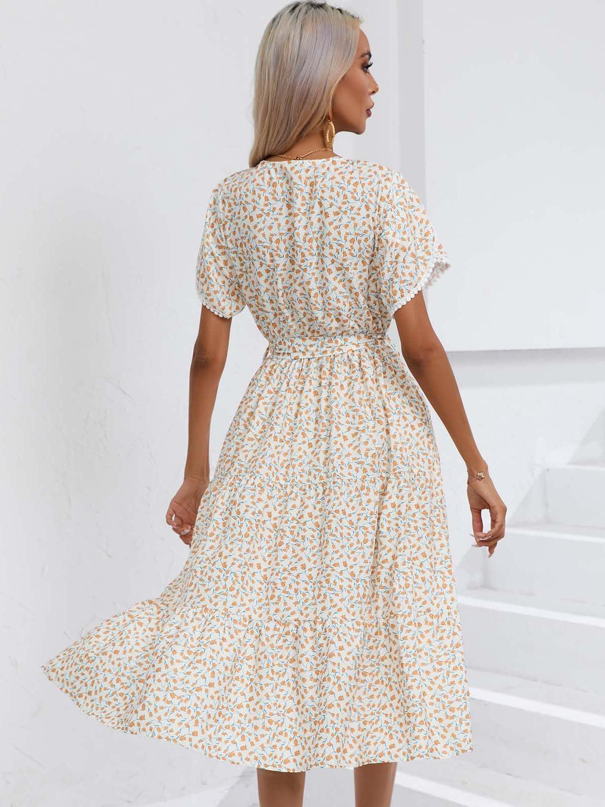 Women's Summer Floral V-Neck Split Hem Top