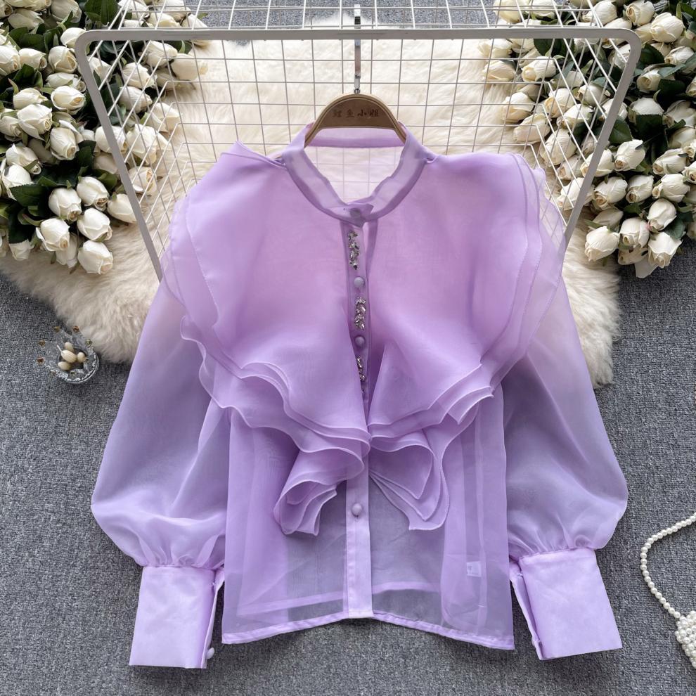 Fairy Style Ruffled Mesh Long Sleeve Shirt