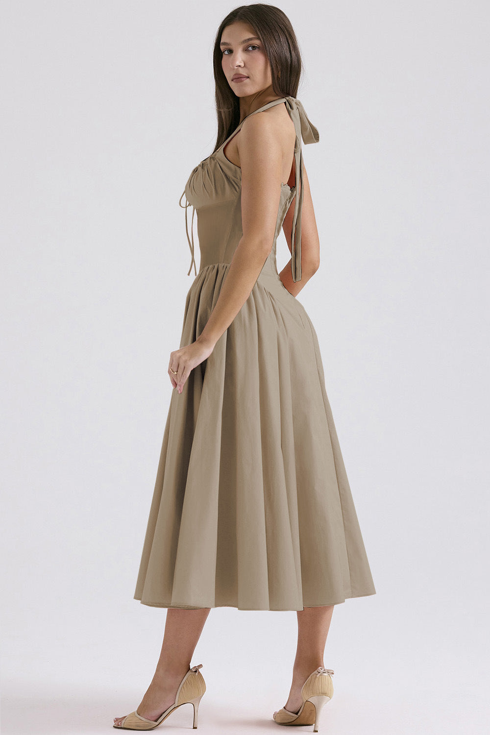 Women's Summer Floral Print Bodycon Halter Neck Maxi Dress