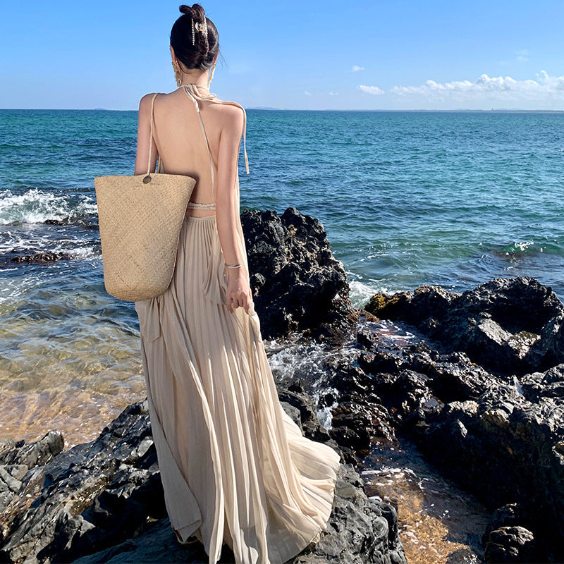 Sexy Backless Maxi Dress-Ivory-S-Free Shipping Leatheretro