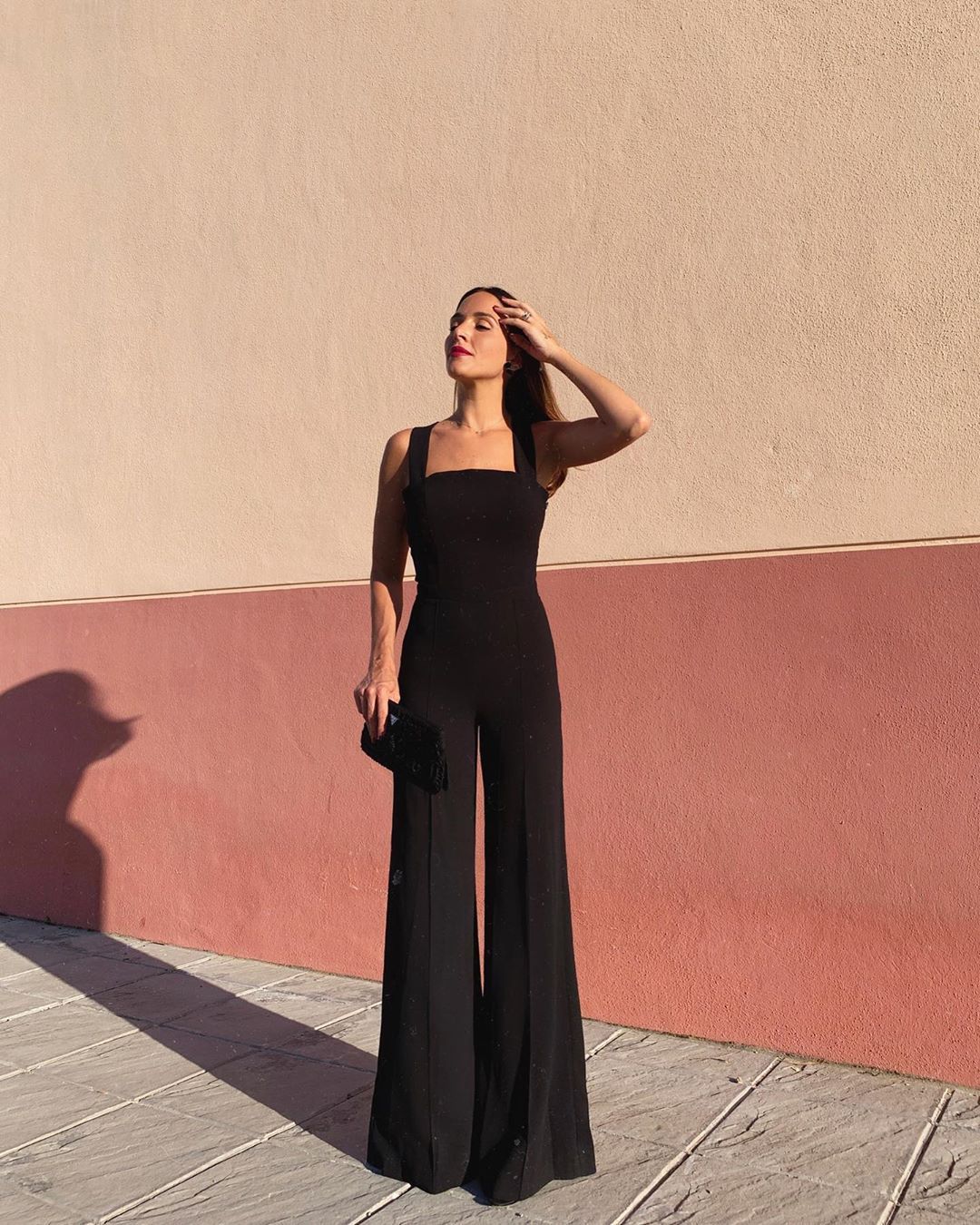 Sexy Shoulder Straps Black Wide Legs Jumpsuits