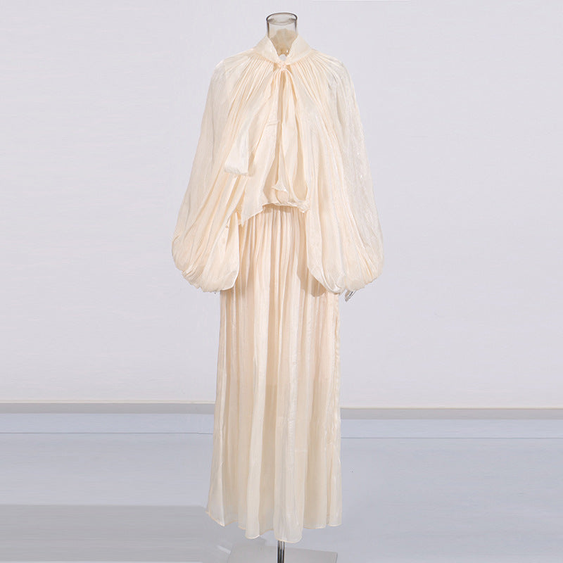 Designed Elegant Beach Vacation Dress – High-End Bubble Sleeve Maxi Dress