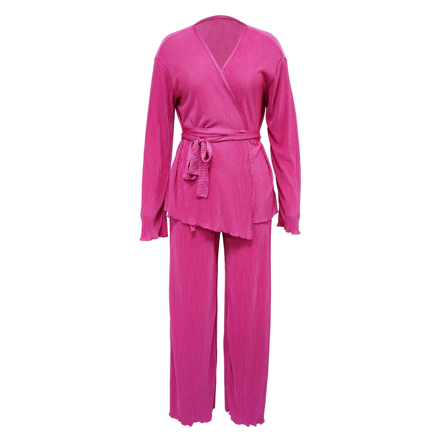 Casual V Neck Long Sleeves Tops and Pants Two Pieces Suits