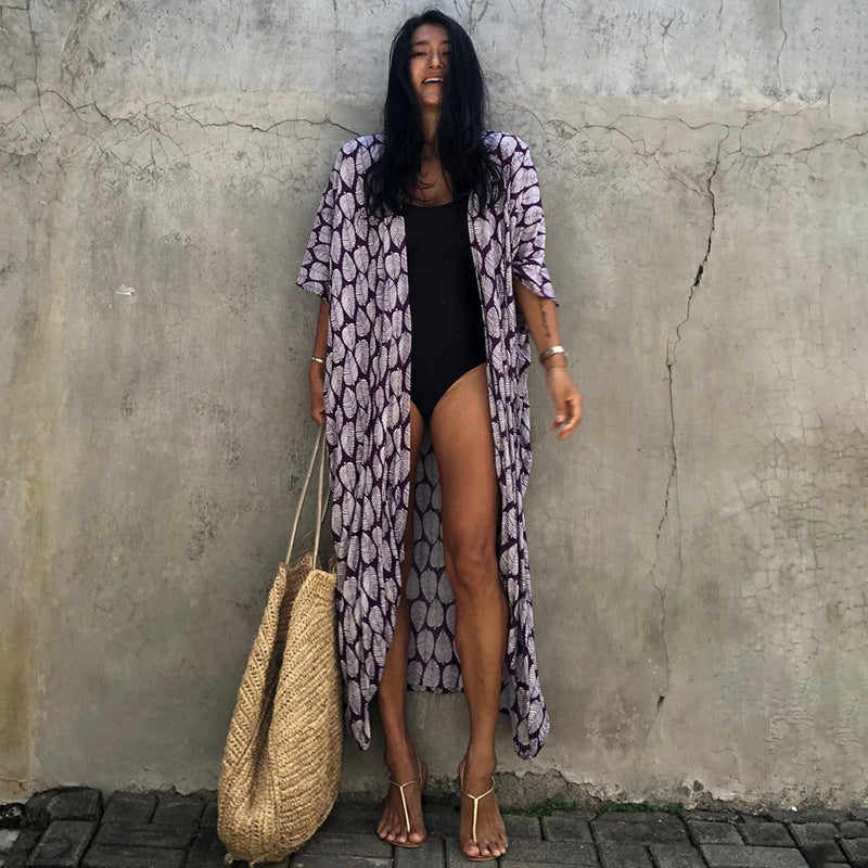 Summer Sun-proof Leaf Print Bikini Cover Ups