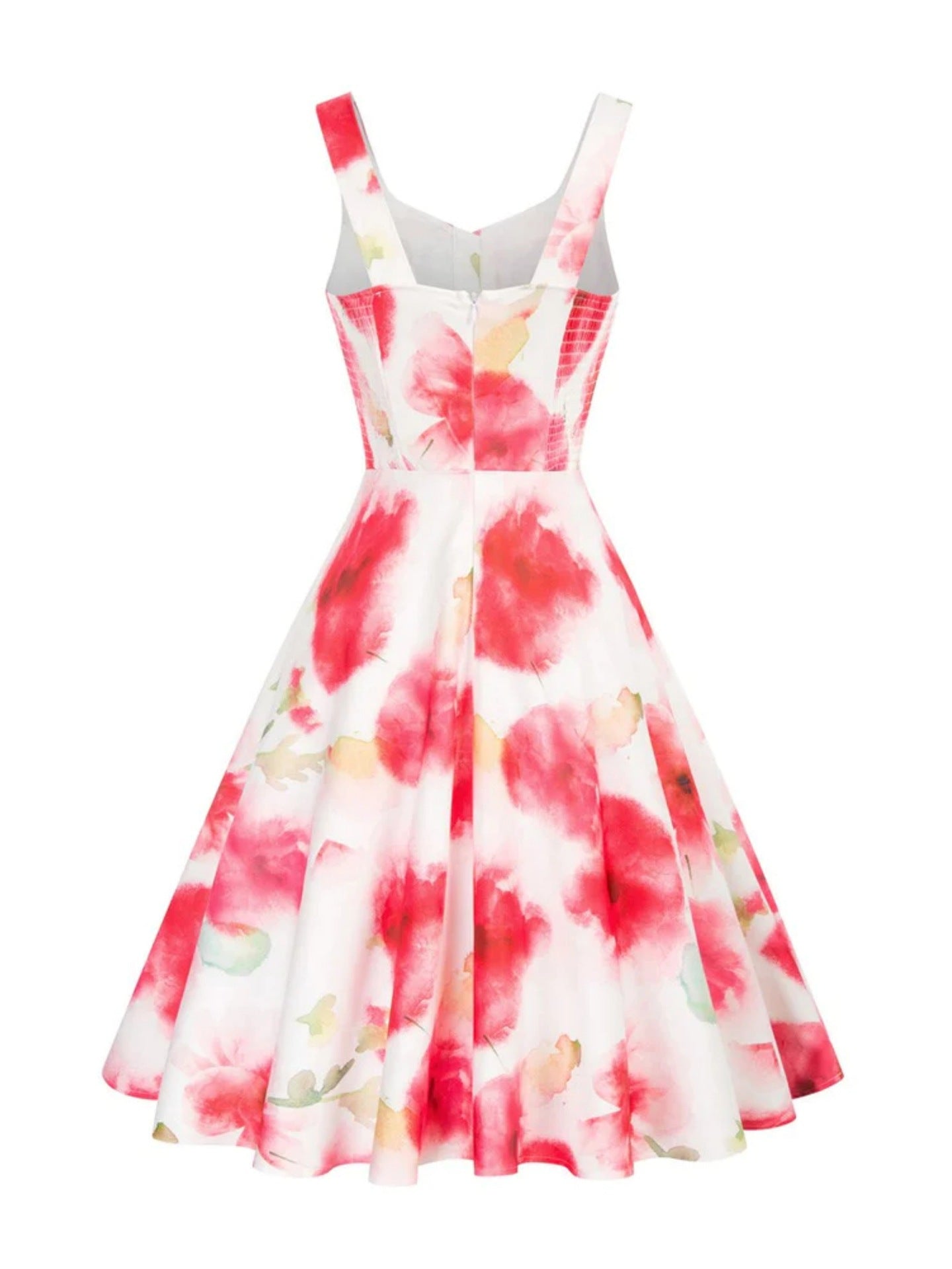 Retro Homecoming Dress - Floral Print A-Line Swing Dress with Buttons