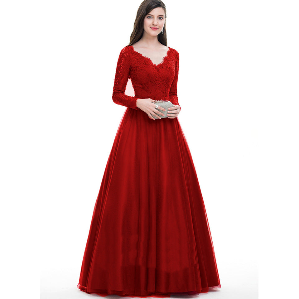 Elegant Long Sleeves Red Lace Evening Dresses-Dresses-Free Shipping at meselling99
