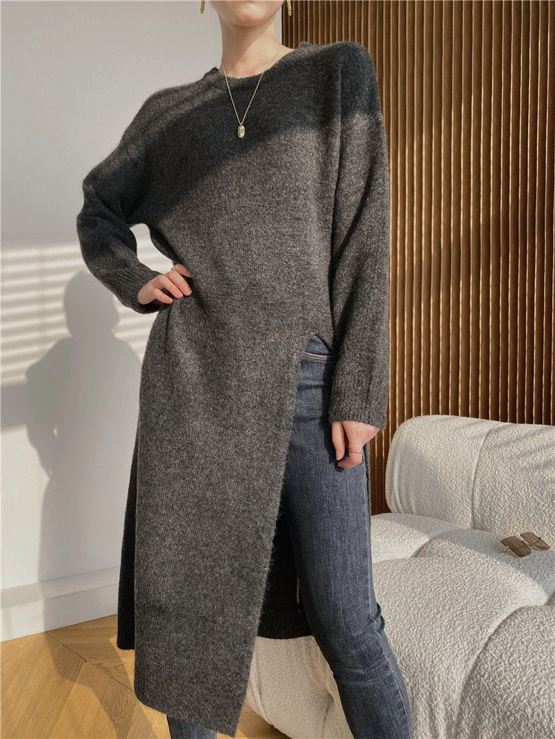 Warm Knitting Split Design Pullover Long Dresses-Dresses-Free Shipping at meselling99