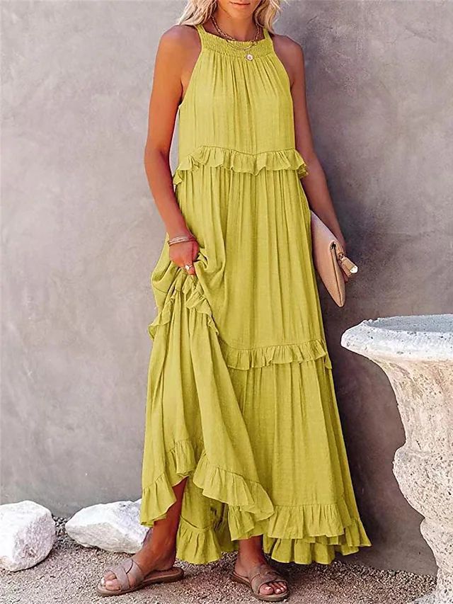 Casual Ruffled Summer Holiday Long Maxi Dresses