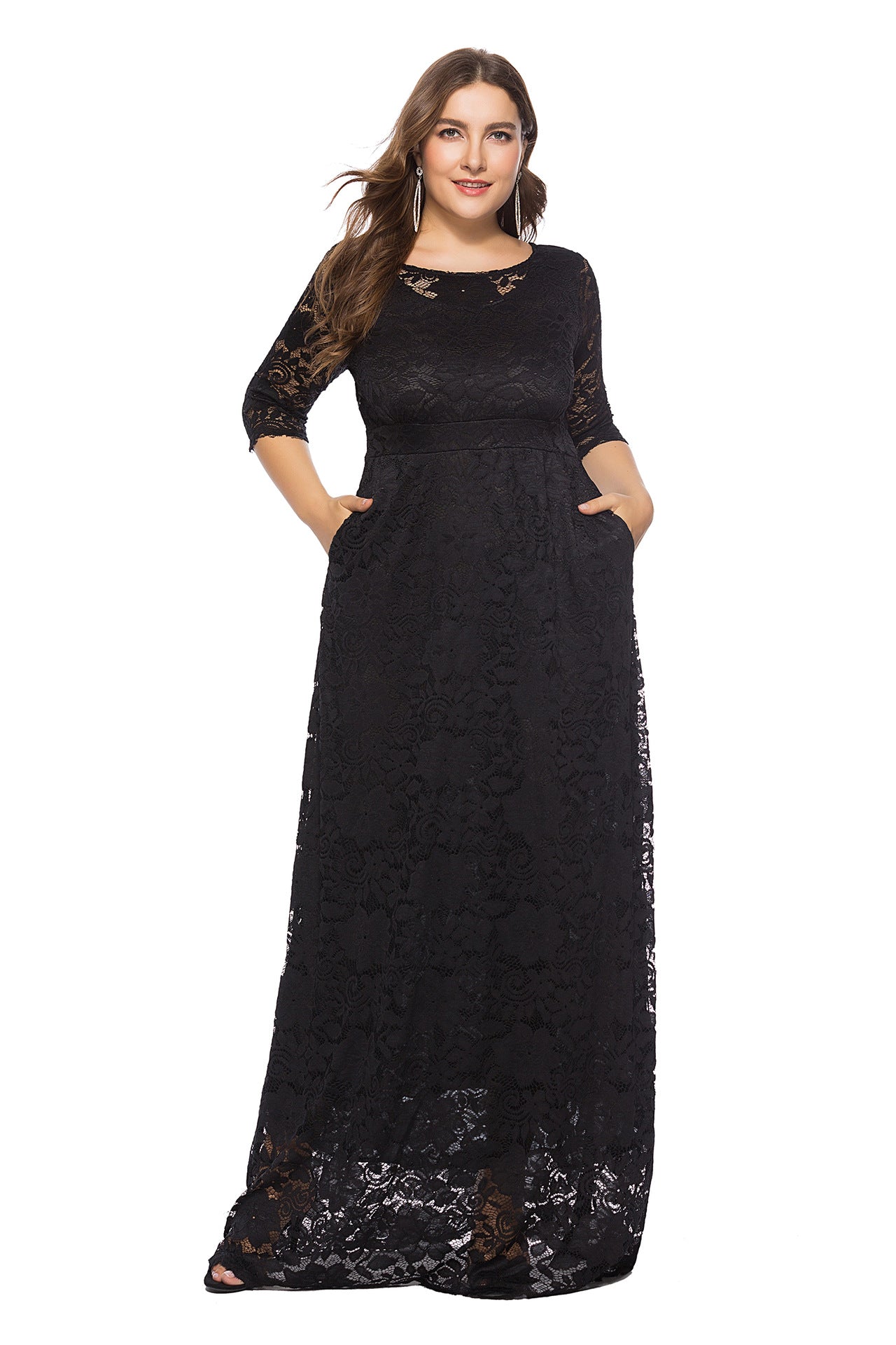 Plus Size Lace Evening Gown with Pockets