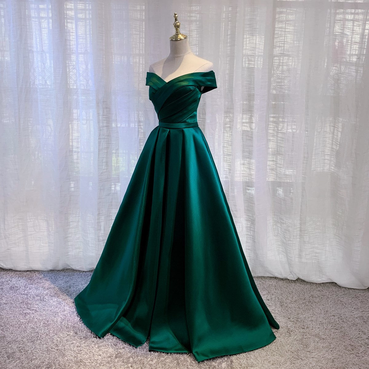 Blue Off-Shoulder Satin Evening Dress