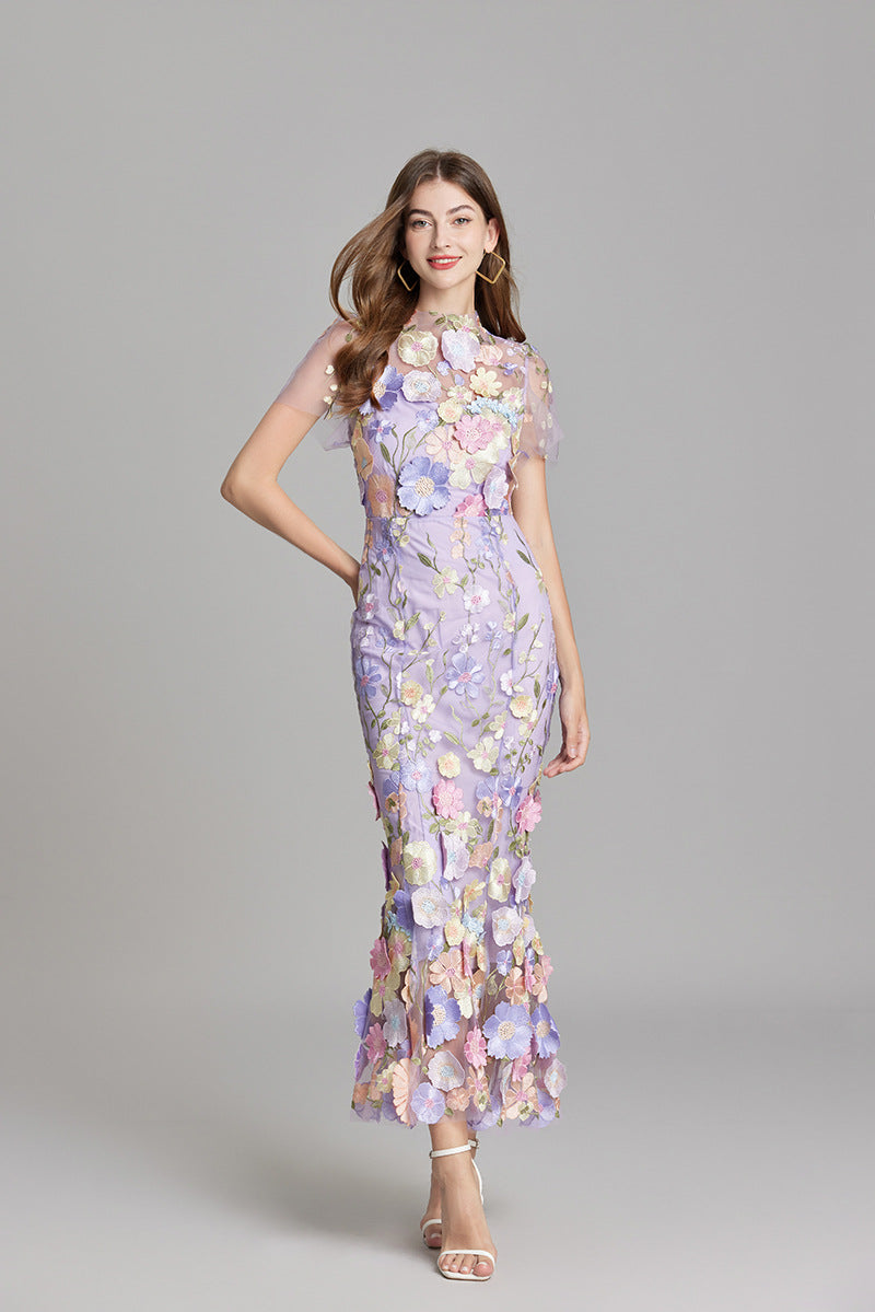 Designed 3d Flowers Embroidery Mermaid Sheath Dresses