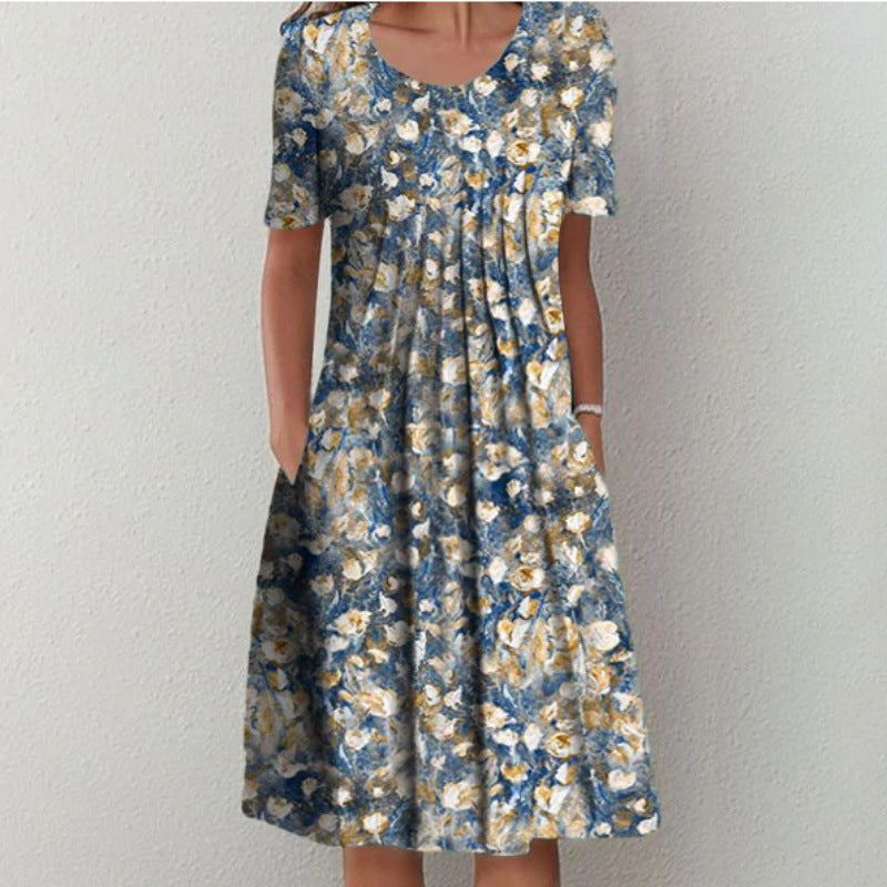 Plus Size Women's Floral Print Short Sleeve Dress