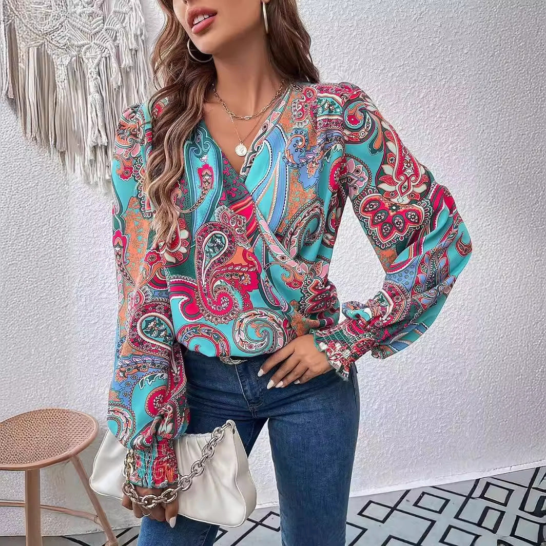 Elegant V Neck Long Sleeves Blouses Shirts