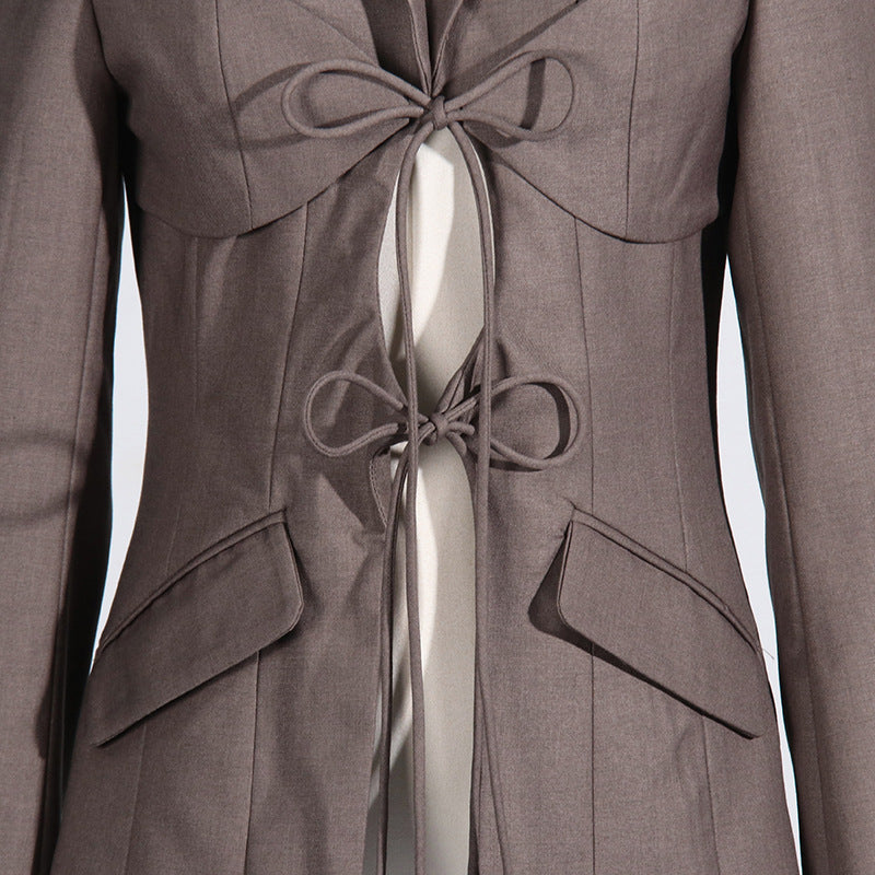 Women's Designer V-Neck Lace-Up Belted Asymmetrical Blazer Jacket