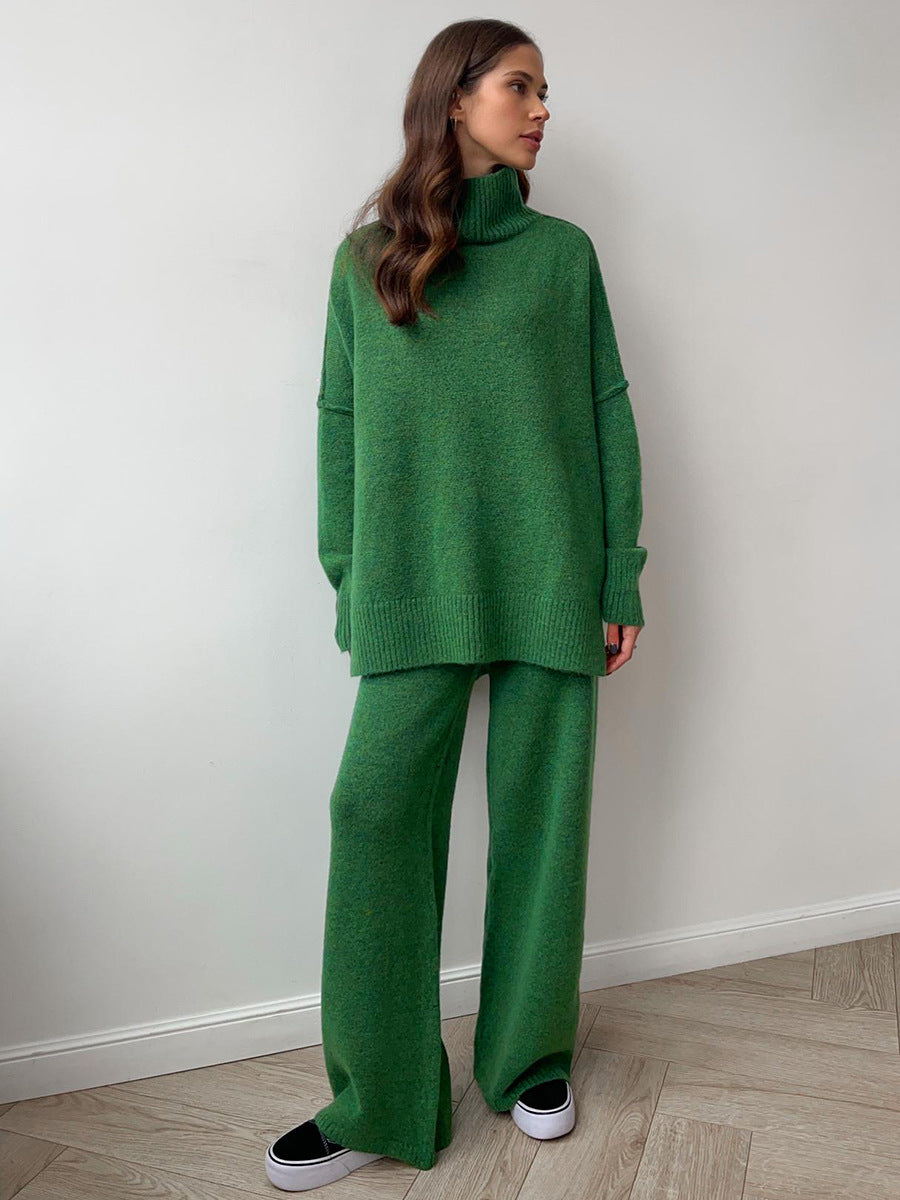 Casual High Neck Pullover Sweaters & Knitted Pants