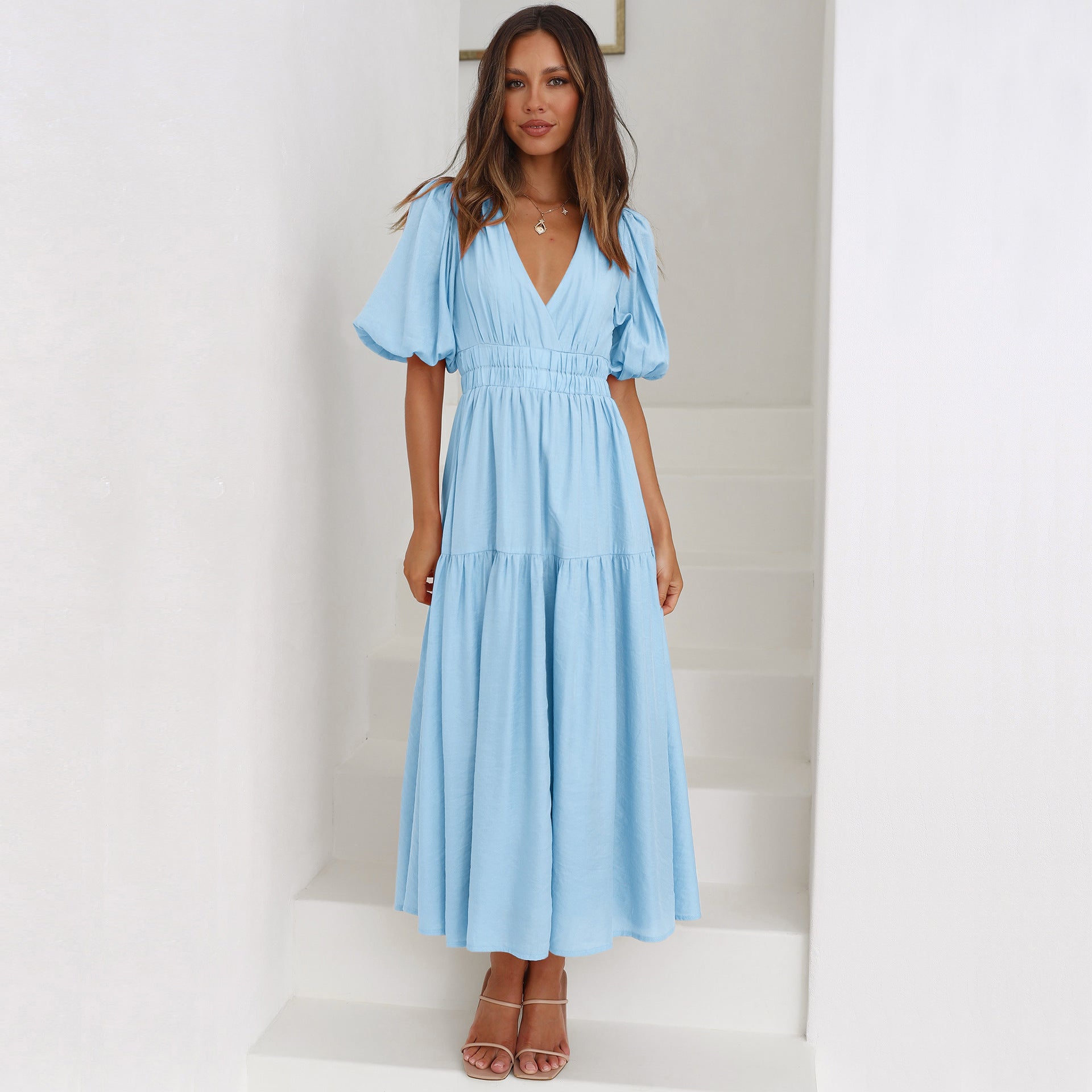 Fashion V Neck Summer Long Dresses for Women