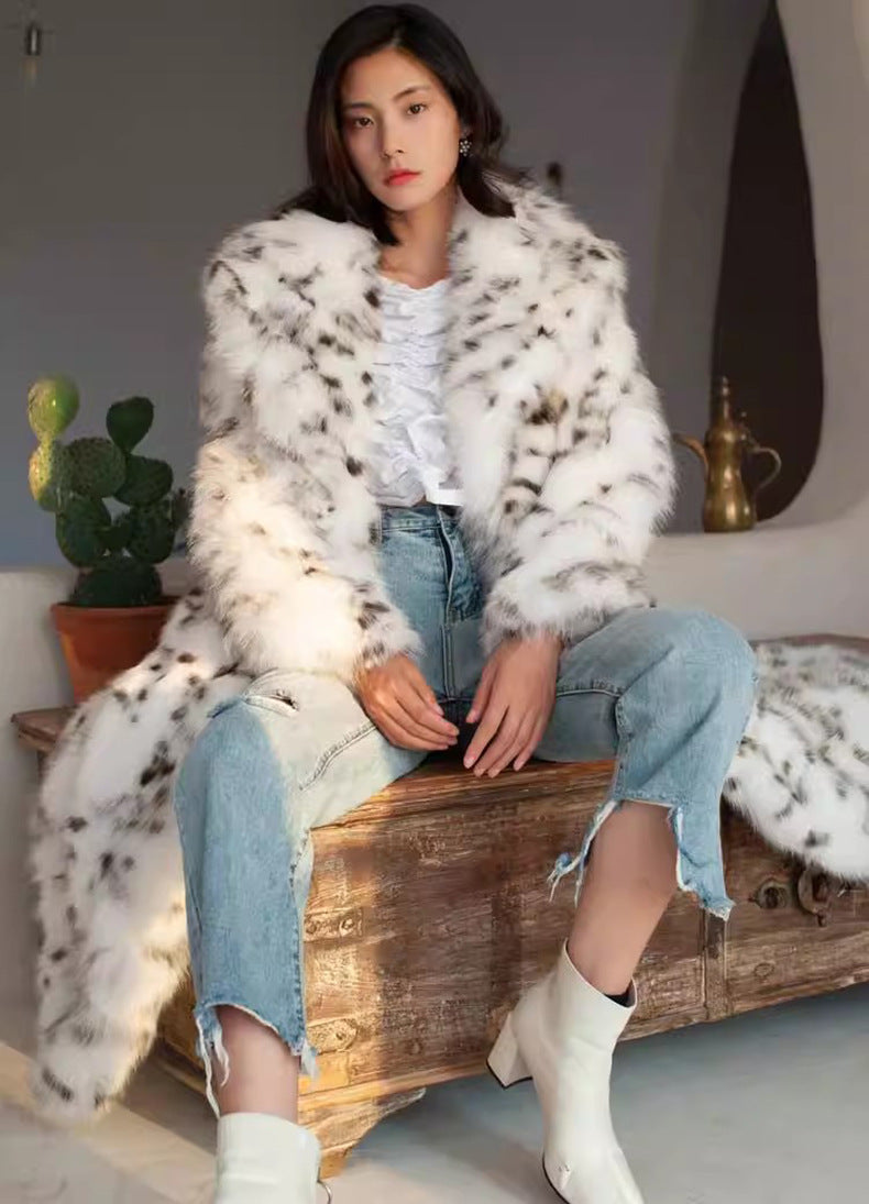Women's Long Leopard Print Fur Coat