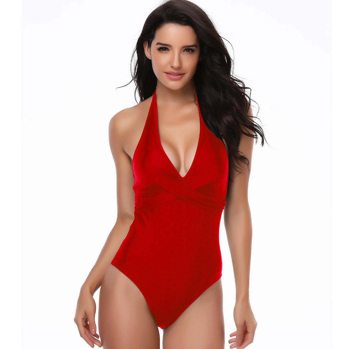 Sexy Halter Drawstring One Piece Women Swimsuit