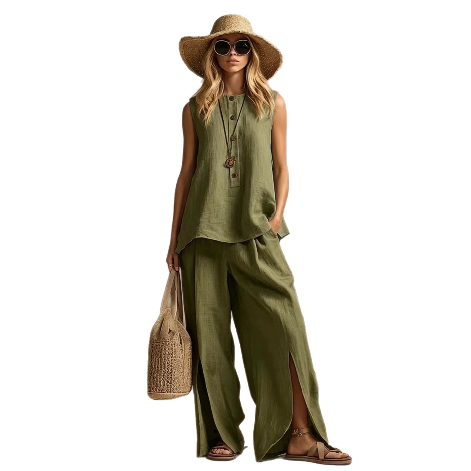 Women's Cotton Linen Sleeveless Two-Piece Set