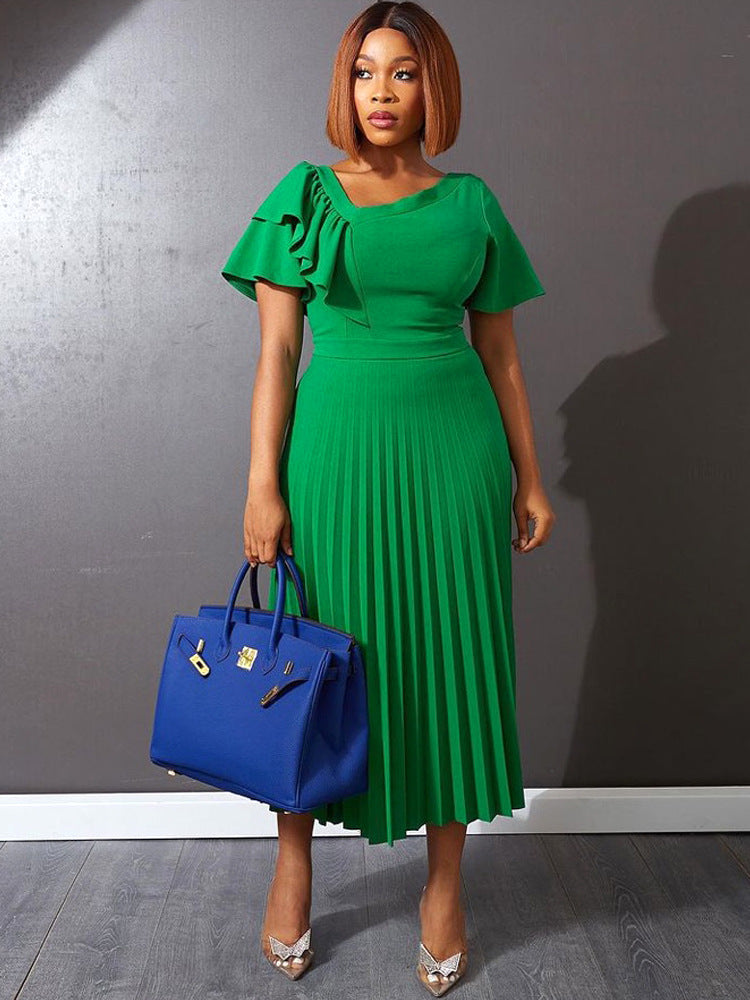 Elegant Dress Elegant Ruffled Summer Short Sleeves Dresses-Dresses-Green-S-Free Shipping at meselling99