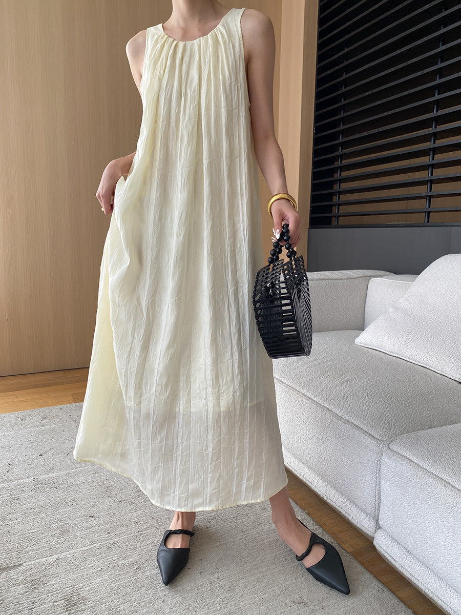 Summer Water Ripple Texture Round Neck Sleeveless Maxi Dress