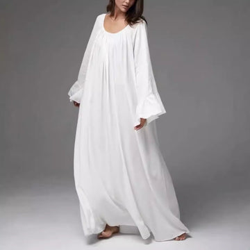 Boho Oversized Dress – Flowy Maxi Robe Dress in Solid Color-White-One Size-Free Shipping Leatheretro