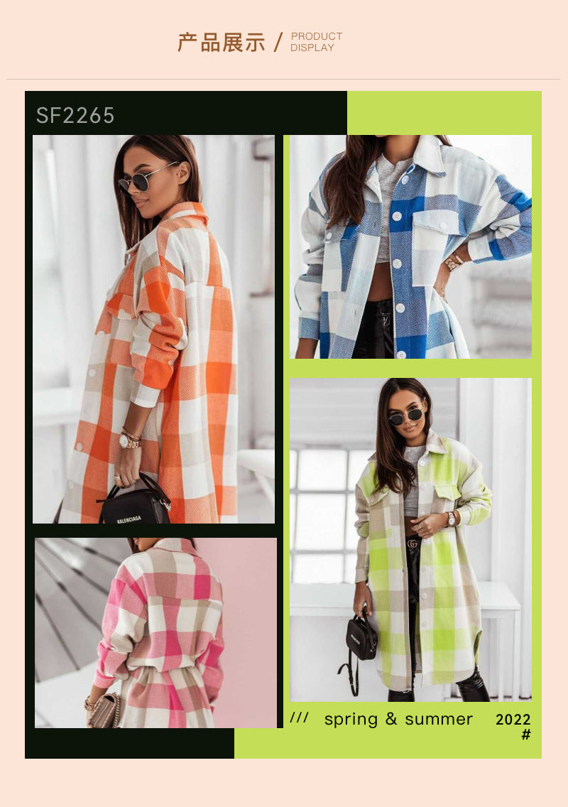 Fashion Colorful Plaid Women Overcoats
