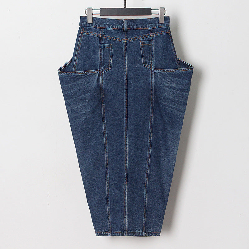 High-Waisted Long A-Line Denim Skirt