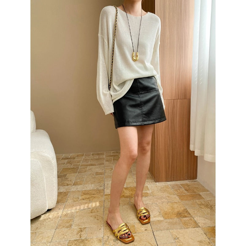 Linen-Blend Relaxed Knit Shirt Blouses