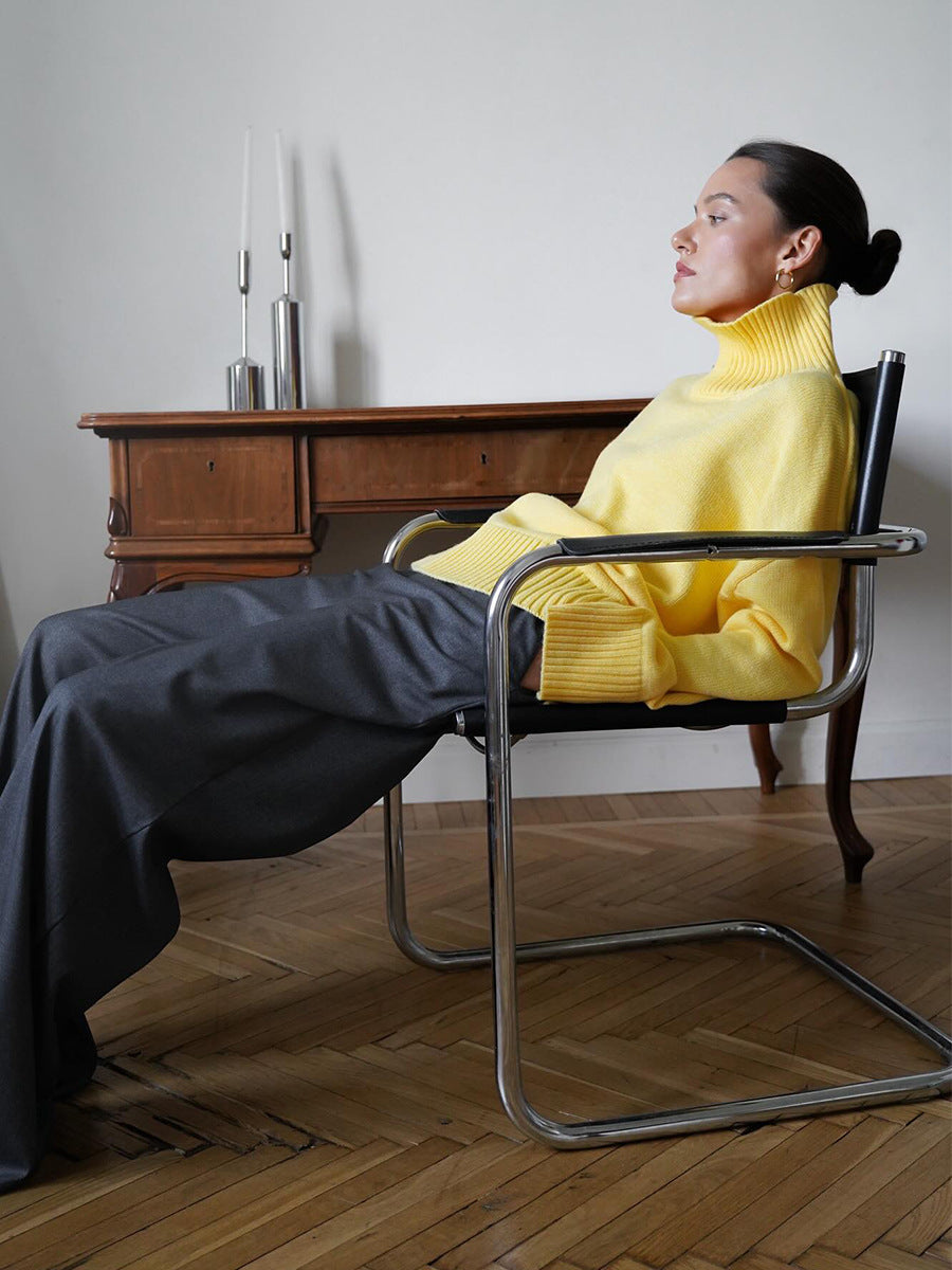 Women's Oversized Solid Color High Neck Sweater