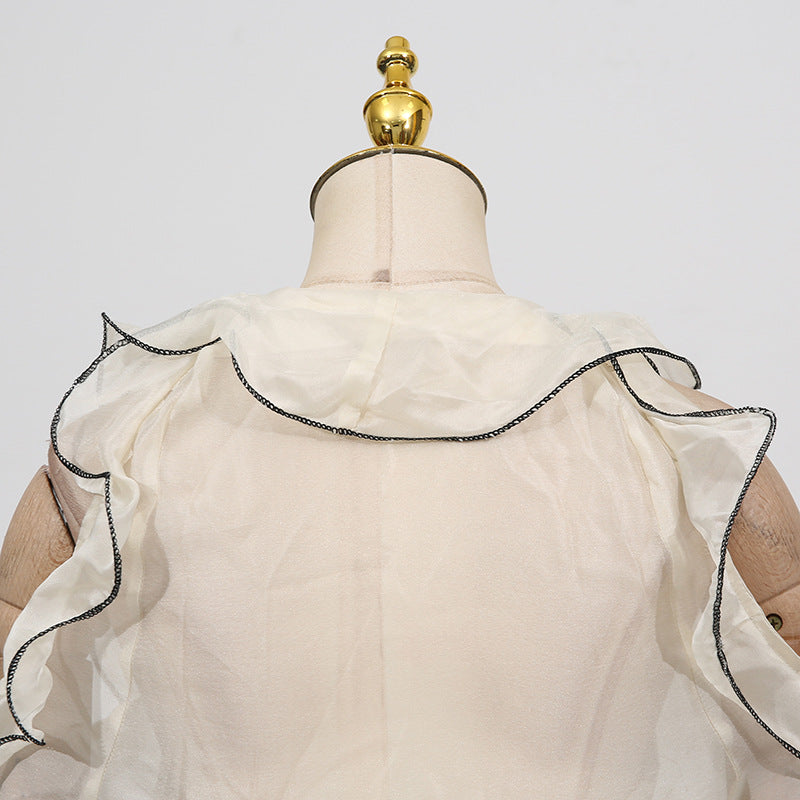 Designed Elegant Resort-Style Lace Trim White Short Dress