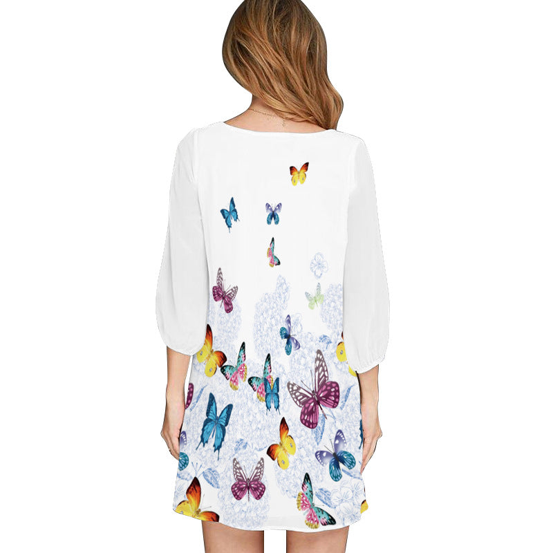 Summer Chiffon V Neck Butterfly Design Casual Dresses