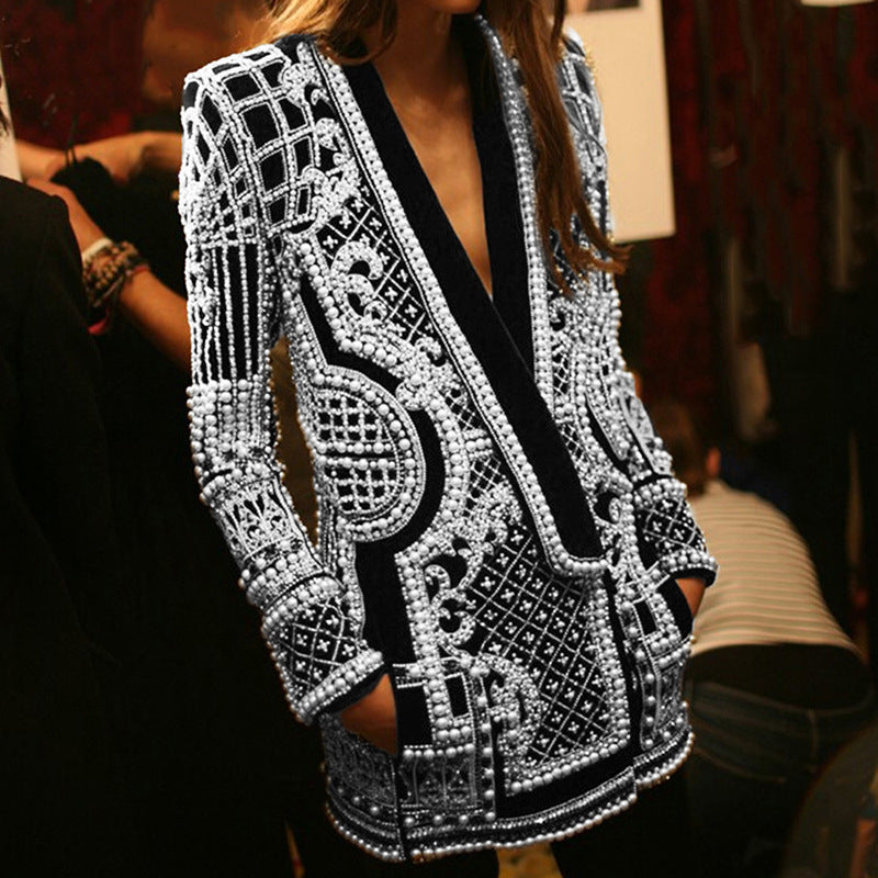 Vintage High-End Beaded Print Blazer