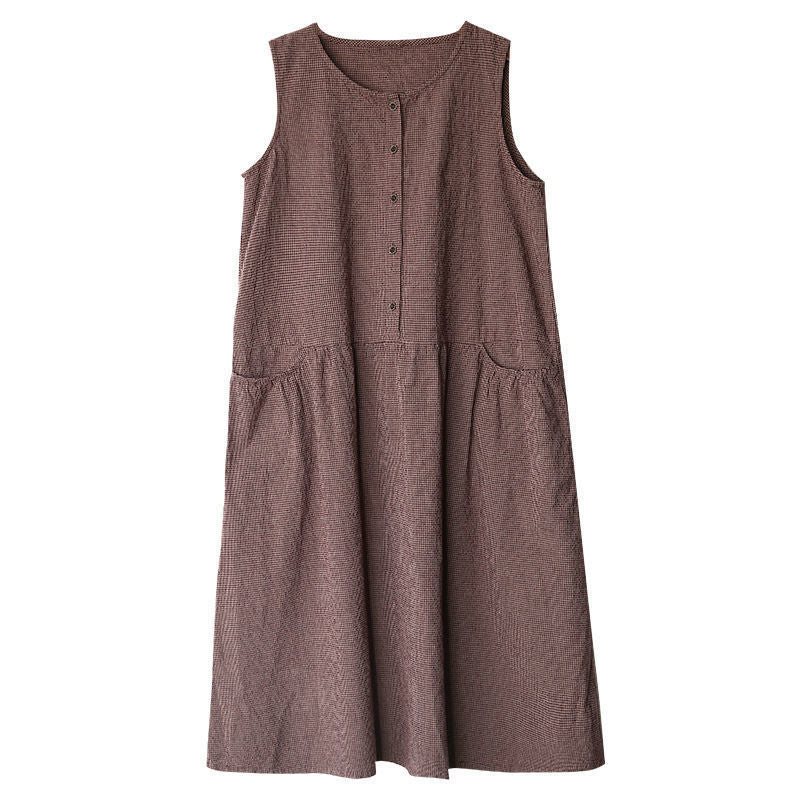 Vintage Sleeveless Linen Summer Midi Dresses-Dresses-Free Shipping at meselling99