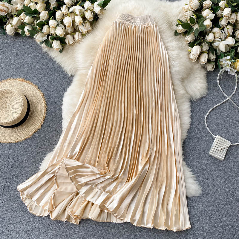 Luxury Heavy-Duty Pleated Midi A-Line Skirt