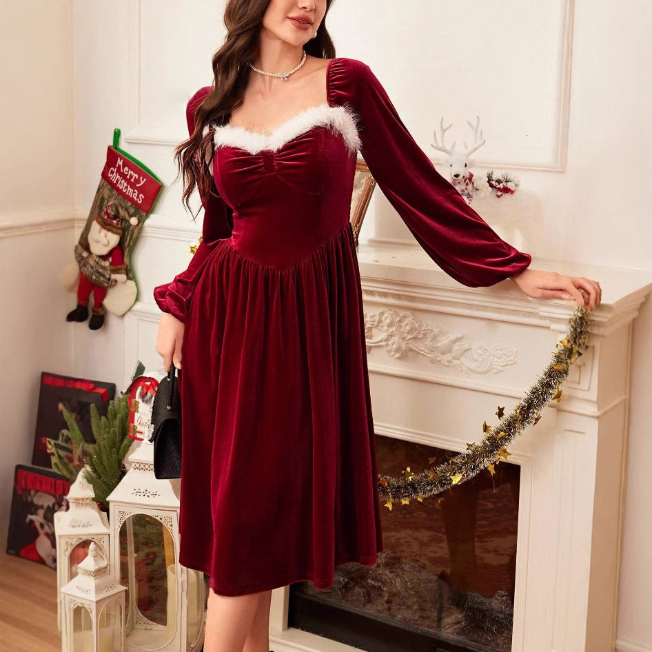 Elegant Vintage Christmas Party Dress - Long Sleeve A-Line Ball Gown