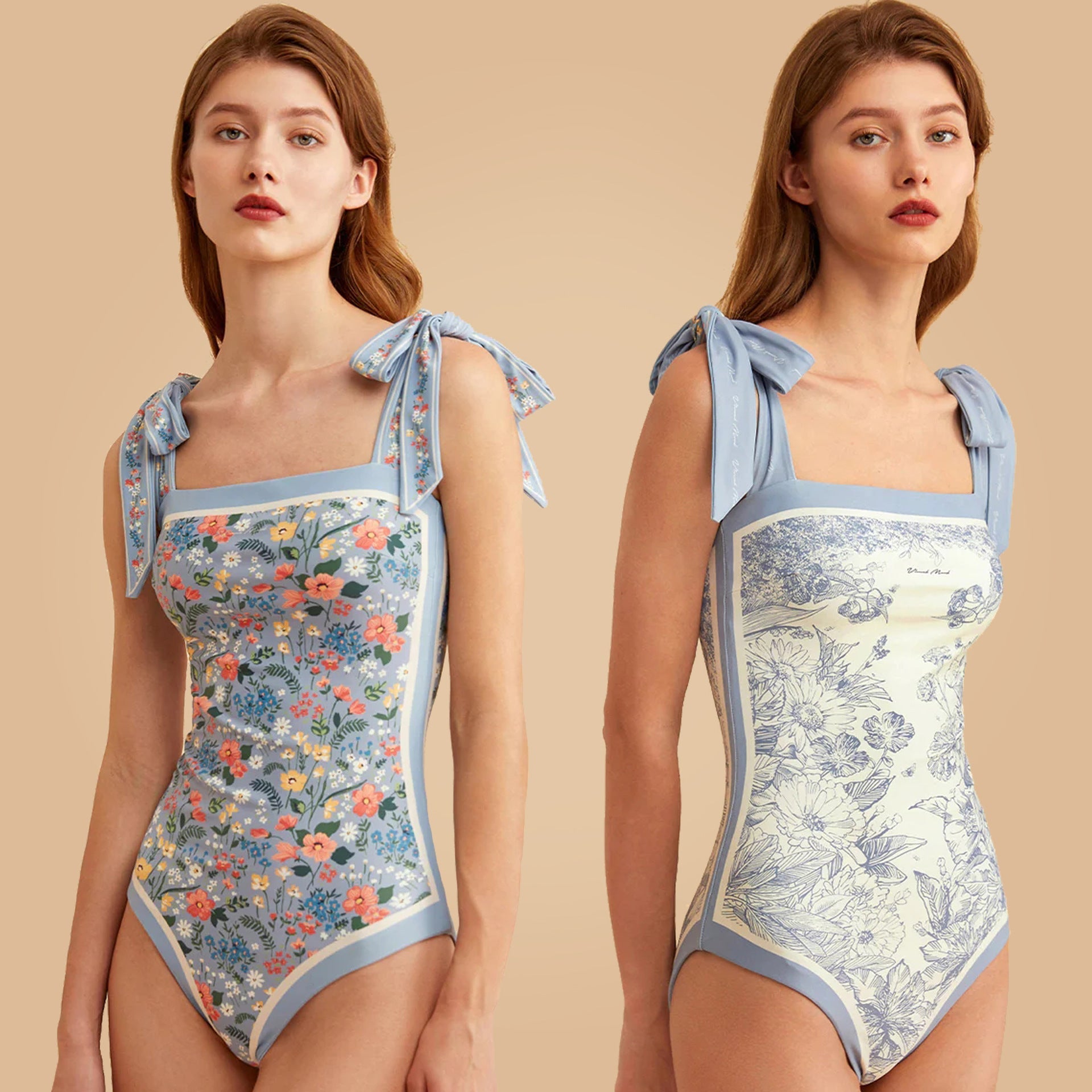 Vintage Strapless Floral Print Women Swimsuits